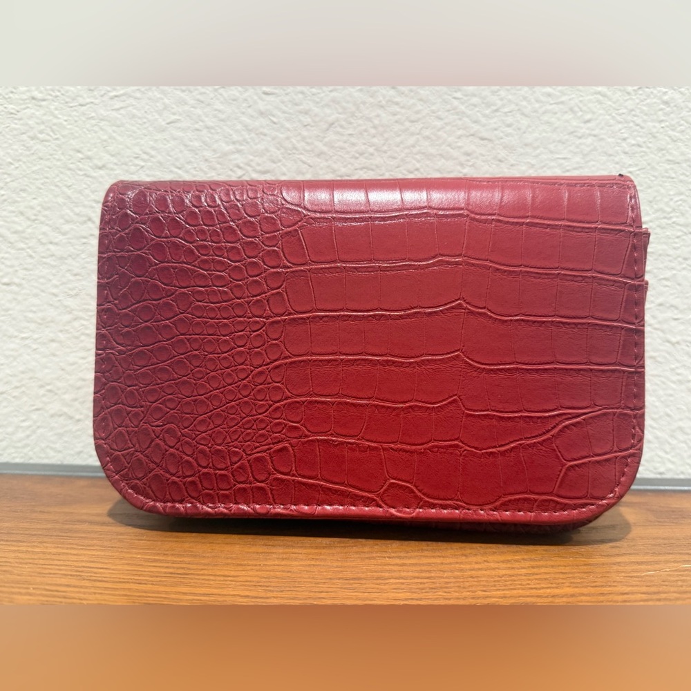 New Red Crocodile Embossed Clutch with Nickel Hardware